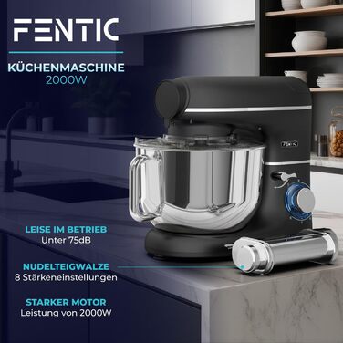 Кухонна машина з машиною для пасти – 2000W, електрична – з нержавіючою чашею 6.2L (чорна)