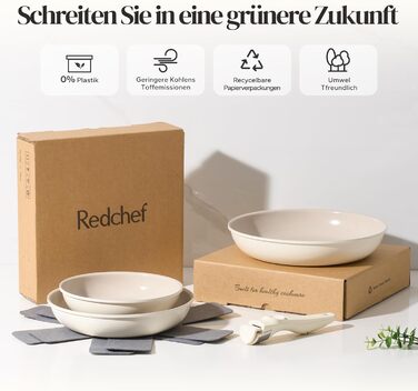 Redchef Ceramic Nonstick Pan Set - 6 Piece Induction Cookware Set (20, 24, 28cm) - PFOA, PTFE, PFAS Free