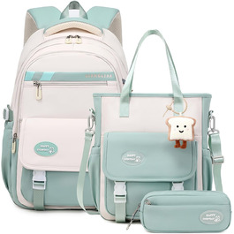 Шкільний рюкзак Tanou для дівчаток-підлітків: набір з рюкзаком, сумкою через плече та пеналом. Зелений шкільний рюкзак для дітей.