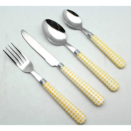 Набір столових приборів EXZACT з нержавіючої сталі, 24 штуки, ручки кольору гінгам (фіолетовий)