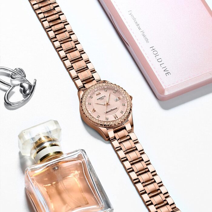 Жіночий годинник NIBOSI на зап'ястя з кварцовим механізмом, рожеве золото, діамантове циферблат, водонепроникний, стильний аксесуар для дівчат, 2357