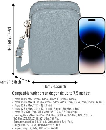 Сумка жіноча Mini Tasche на плече для телефону, гаманця та iPhone 16 Pro Max/Samsung/Xiaomi (Блакитна)