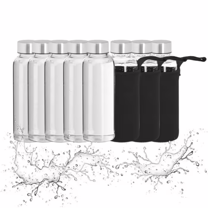 Relaxdays Glass Water Bottle with Sleeve
