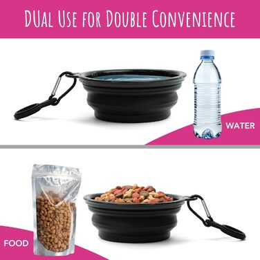 Складаний миска для собак TDL, 350 мл, чорний: для води та корму, з карабіном та тримачем для пляшки