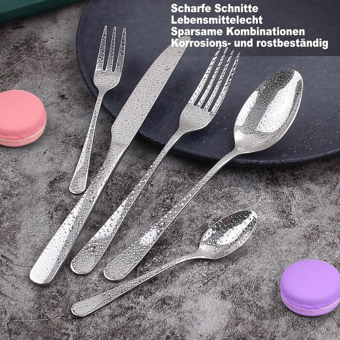 Набір столових приборів на 6 осіб, Targzier, 36 предметів, нержавіюча сталь, з ножем для стейку, для сім'ї/вечірки/готелю, чорний, придатний для миття в посудомийній машині