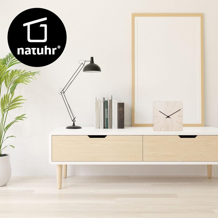 Natuhr Funk Wall Clock Table Clock Oak Wood - Beam - Solid Wood Design 17 x 17 cm (Smoked Oak Black Hands, ) (Oak Calcined / Black Hands, Quartz Movement)