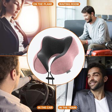 Подушка для шиї у подорожах: 100% Memory Foam, для автомобіля, літака, поїзда, офісу та дому (Рожева)