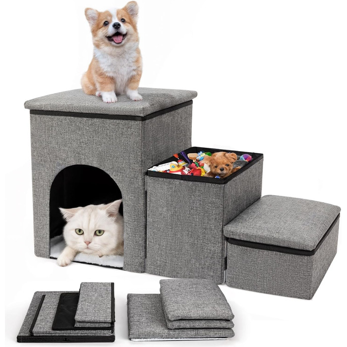 Сходинки для собак FurryPaws: 3-ступенева переносна драбинка для собак до ліжка та дивана, антиковзаюча, для маленьких та великих собак, ідеальна для подорожей