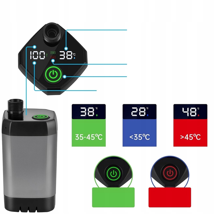 Портативний кемпінговий душ на 20 л з LED-дисплеєм та помпою IPX7