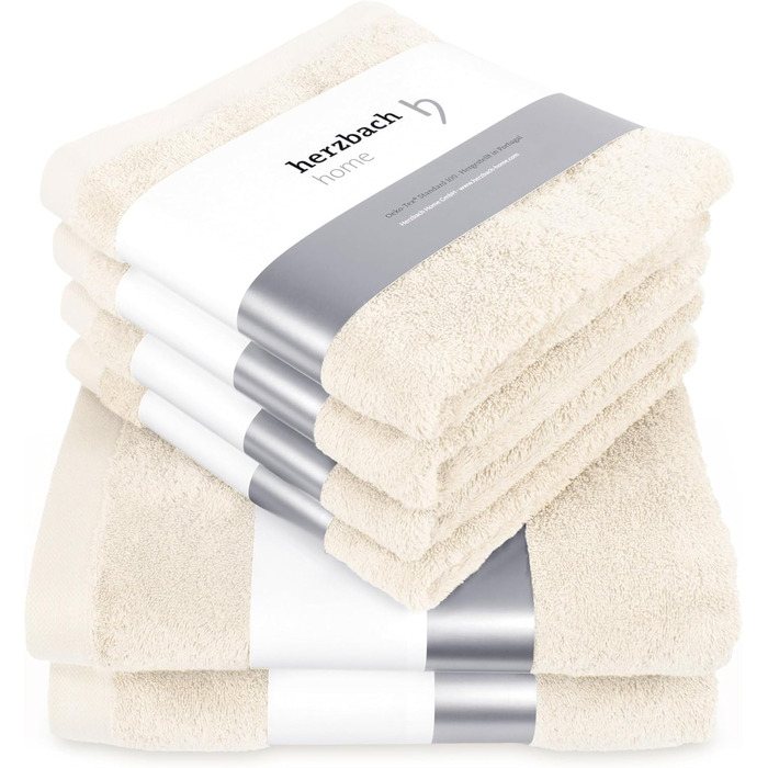 Herzbach Home Towel Set 100% Cotton - soft & absorbent - Cream