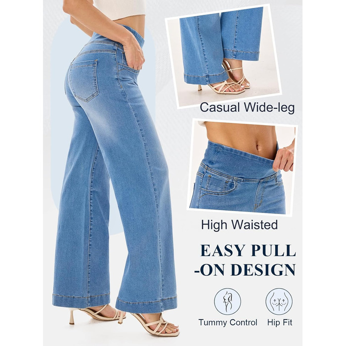 Джинси жіночі Baggy Daen, широкі штанини, висока талія, темно-сині, 31 inseam (XXL Petite), 29 inseam (Mittelblau)