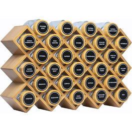 Стильна бамбукова полиця для спецій Adabor - органайзер з 27 скляними баночками, кришками та 144 етикетками