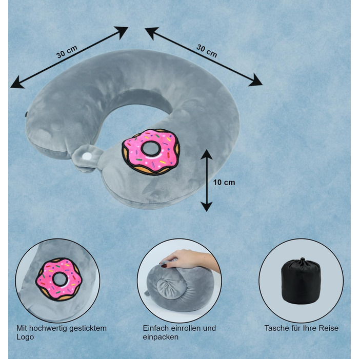 Подушка для шиї Essentials з піною з пам'яті (100%) - U-подібна, з м'яким оксамитовим чохлом - для подорожей, літака, авто, офісу та дому (Сірий)
