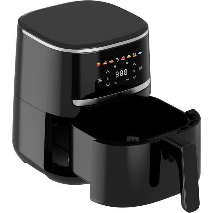 Аерофритюрниця aeco Compact 4,3 л з цифровим дисплеєм, 1500 Вт, 8 програм, регулювання температури 80–200°C, компактна, з книжкою рецептів