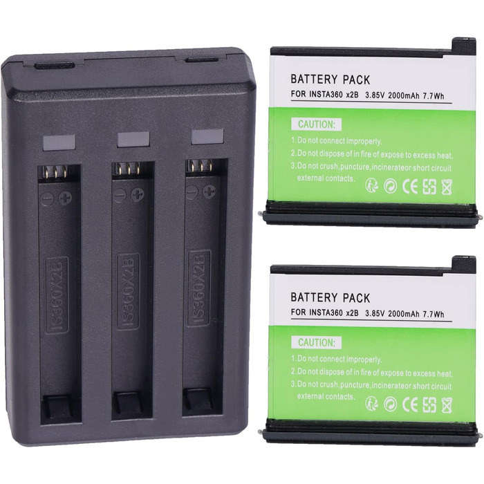 2 акумулятори Insta360 2800mAh з зарядним пристроєм USB-C, Li-Ion акумулятори для Insta360 Action Camera, з Micro SD слотами (X2)