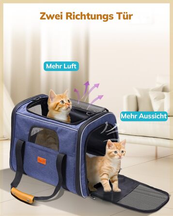 Транспортна переноска для котів та цуценят Morpilot до 5 кг, переноска для котів та собак, блакитна денім, 44 x 28 x 35 см, 44L, з надійними застібками, для відвідування ветеринара, авто, літак