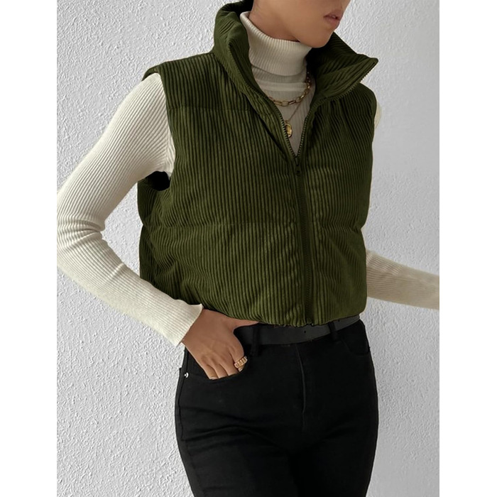 Жіноча куртка Gihuo з короткими рукавами, з капюшоном, на блискавці, з утеплювачем, оливковий колір (L)