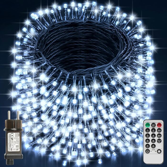LED гірлянда 220 LED, 29.2 м, для прикраси ялинки, внутрішнього та зовнішнього використання, 8 режимів, IP44, з пультом дистанційного керування та таймером, тепле біле світло, для вечірки, саду, шлюбу, Різдва