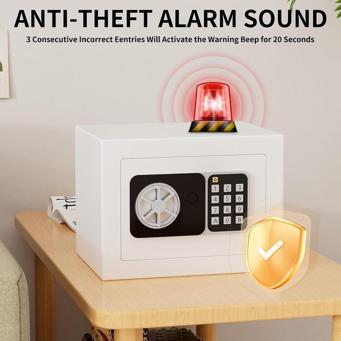 KABISAFE Сейф цифровий 6,8 л, маленький сейф для дому, електронна касове сховище, настінний сейф для домашнього офісу з 2 ключами, міні-сейф 23 x 17 x 17 см, Синій (Білий)