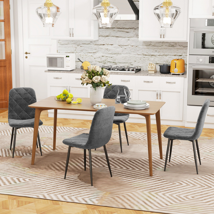 HOMCOM Dining Chairs, 4-Piece Set - Velvet-Look Kitchen Chairs with Backrest, Upholstered Chairs with Metal Legs, for Dining Table, Gray