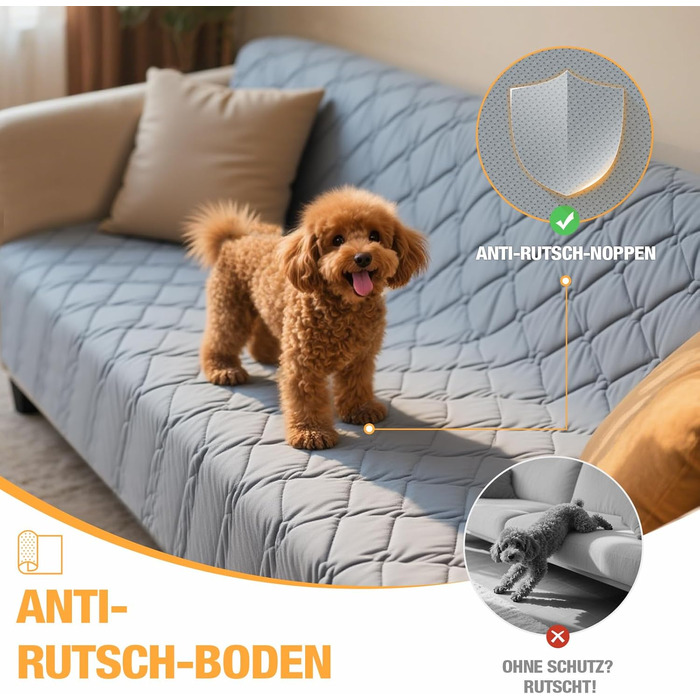 Водонепроникний килимок для собак Lekereise 137x208 см – 100% поглинаючий, не пропускає витоки, м'який, з антиковзаючим покриттям. Захист для дивану, ліжка та авто. Практичний килимок для собак та котів (Сірий)