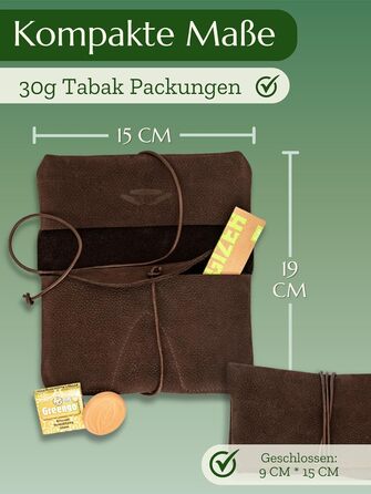 Premium Tobacco Pouch made of Wild Leather - Separate Paper & Filter Compartment - Handcrafted Tobacco Bag - High-Quality Rolling Pouch for Tobacco (Dark Brown)