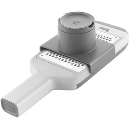 Терка кухонна ZWILLING Z-Cut, багатофункціональна, нержавіюча сталь, 4 змінні насадки, двостороннє натирання, з лотком, сіра