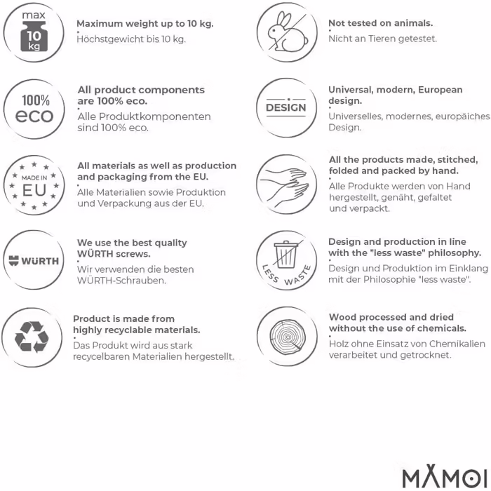 MAMOI® Clothes Rack Baby Nursery | Children's Clothes Rack 106x95x32cm / 53x95x32cm | Children's Clothes Stand Baby | Coat Rack | Baby Wardrobe | Children's Wardrobe | 100% ECO | Made in EU (1 Module - 1 Shelf, White - Light Grey)