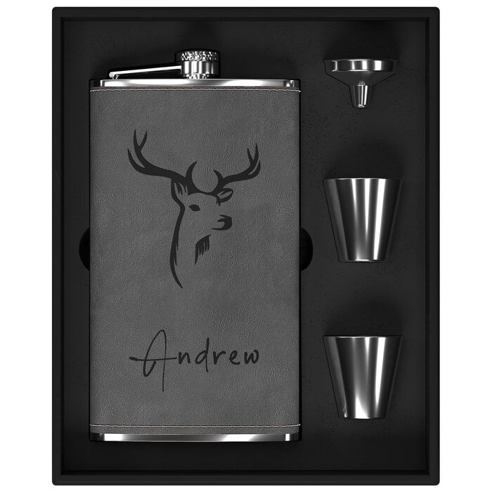 Фляга з гравіюванням гір, сталевий флакон 237мл/8oz, персоналізований подарунок для чоловіків, кемпінгу, туризму (сірий)