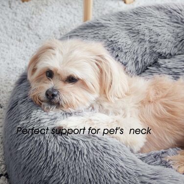 Кругле ліжко для собак та котів WESTERN HOME, анти-тривожне, м'яке, тепле, з штучного хутра, сіре (50,8 x 24.0 x 24.0 x 8.0 см)