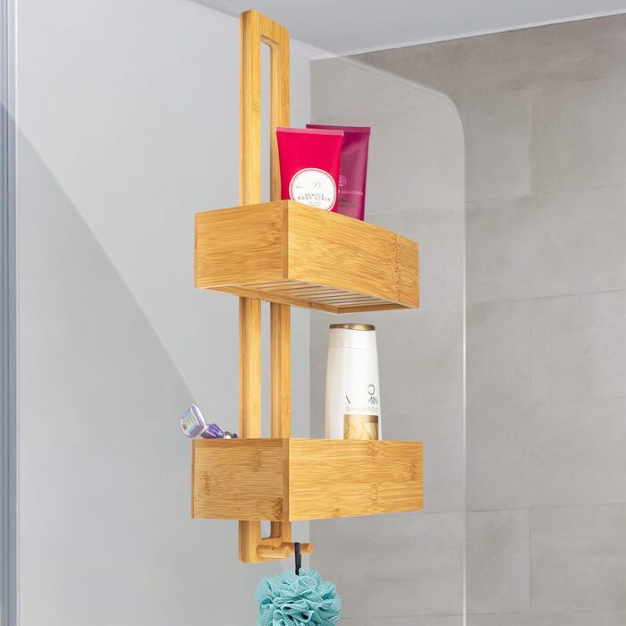 ONVAYA® Shower Shelf - No Drilling Required | Bamboo | Bathroom Shelf for Hanging | Shower Shelf Made of Wood | Hanging Shelf for the Shower