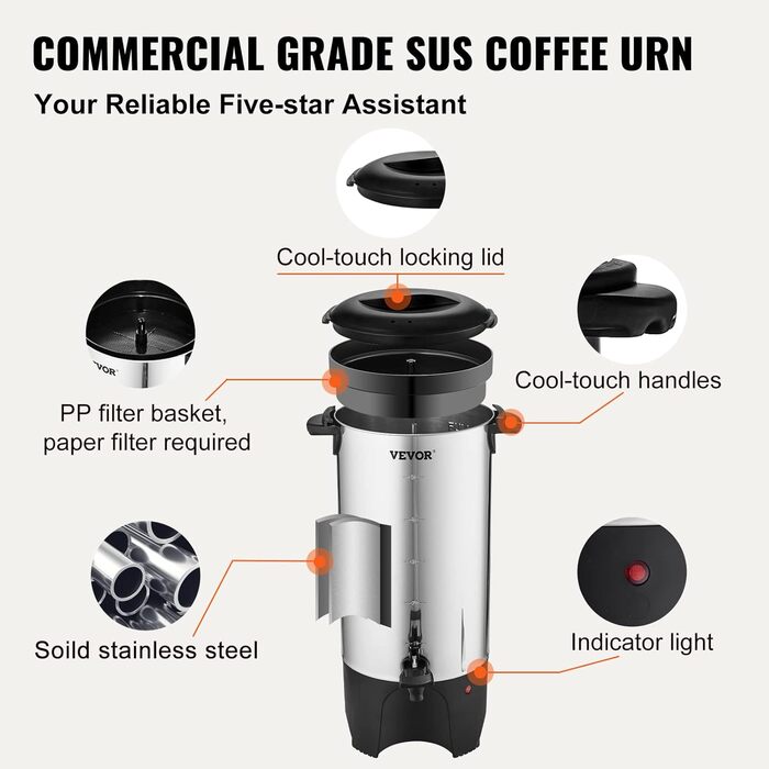 VEVOR Commercial Hot Beverage Dispenser Coffee Hot Water Dispenser 50 Cups, 1000W Warming Tank Hot Water Dispenser 7.4L Warming Tank Juice Jug for Office, Parties, Cafe, Picnics, etc.