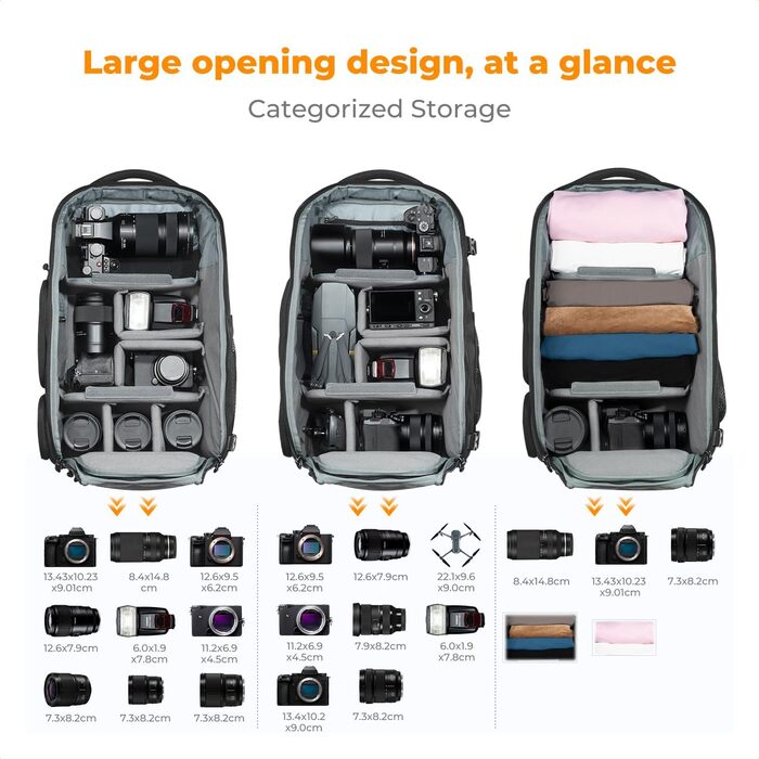 Рюкзак для камери K&F Concept 30L, водонепроникний, з захистом від дощу, для DSLR/SLR, 16