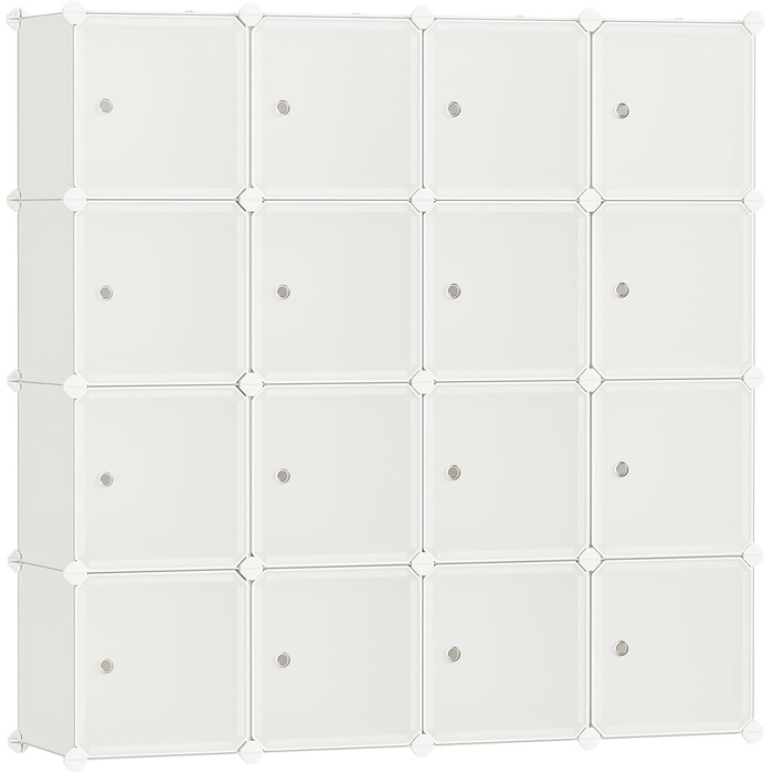 SONGMICS Regal System, Shoe Rack, Set of 16 Cubes, Plastic Closet Organizer with Doors, Modular Shelf, Storage for Clothes, Shoes, and Books, Easy Assembly, LPC443G01 (16 Cubes (123B x 123H cm), Cream White)