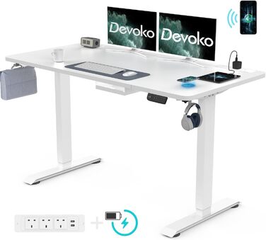 Devoko Adjustable Standing Desk with Wireless Charger, Memory Settings, USB Ports & Wheels - 160x80cm