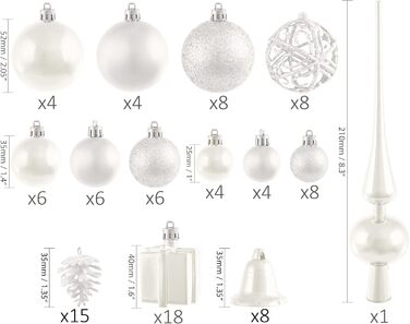 Набір прикрас для ялинки BRUBAKER 101 шт. з верхівкою, кремово-білий, для ялинки