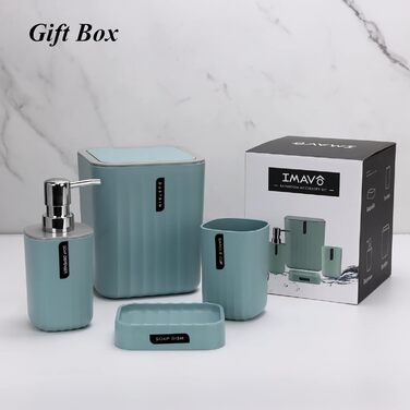 Набір аксесуарів для ванної кімнати IMAVO 4 шт. (зубний стакан, мильниця, диспенсер, тримач для зубних щіток) - Зелений