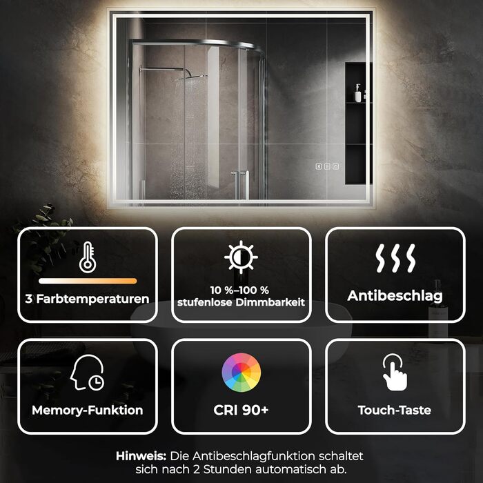 Дзеркало для ванної кімнати SVNR з підсвічуванням 40x60 см, LED, алюмінієва рама, захисне скло, IP44, 3 кольори світла, антизапарник