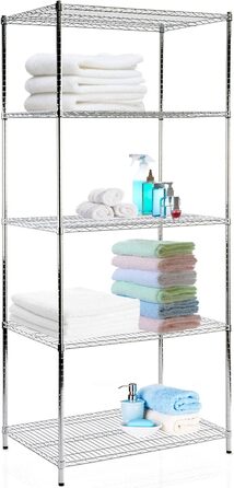 Floordirekt Kitchen Shelf, Grid Shelf, Metal Shelf | Load capacity approx. 70kg per level Multifunctional storage shelf, bathroom shelf, storage shelf, cellar shelf Chrome (60x35x90cm | 3 shelves) Everest (90 x 60 x 200 cm | 5 shelves)