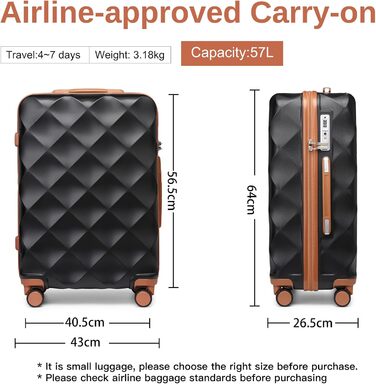 Чохол-валіза British Traveller Hartschalenkoffer, 74.5 x 49 x 30.5 см, ABS + PC, TSA-замок, 4 колеса, для подорожей та бізнесу (Чорний/Коричневий, L)