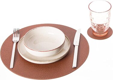 Nikalaz Placemats and Coasters made of Recycled Leather, Table Sets, 2 Piece Table Mats, Placemats 33 cm (Crocodile Embossing) (Dirty Brown)