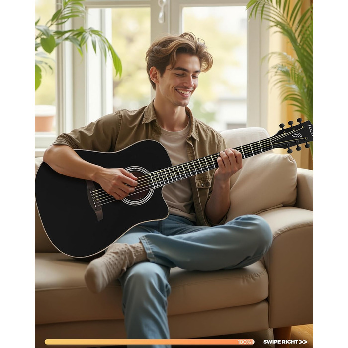 Акустична гітара Fesley X Kit FD60C, 41 дюйм, 6 струн, чорний колір, для початківців, з аксесуарами