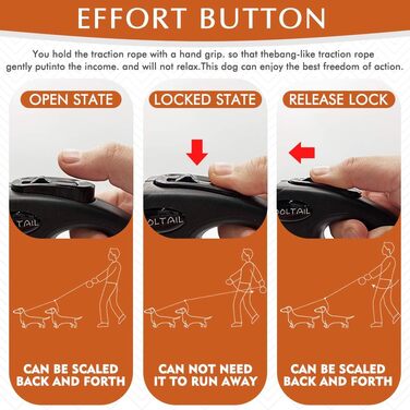 KOOLTAIL Подвійна висувна повідка для собак на двох, до 50 кг, міцна, 5 м, обертається на 360°, без спутанності, з кнопкою блокування, помаранчевий