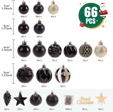 40 шт. прозорих новорічних кулі з кришкою, 6 см, прикраси для ялинки, вікна, інтер'єру та екстер'єру, чорний + золотий (різні дизайни)