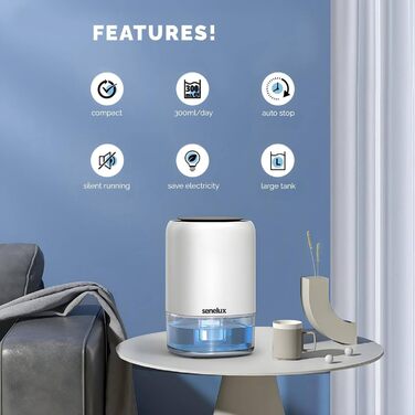 Електричний осушувач повітря Senelux з 7 кольоровими підсвітками, портативний, автоматичне вимкнення для сушіння одягу, для спальні, від цвілі, у шафу