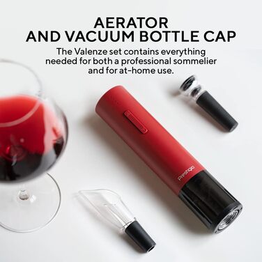 Premium Electric Corkscrew with Charging Station - Integrated Foil Cutter - Packaged in a High-Quality Gift Box - Black/Silver (Valenze - Red)