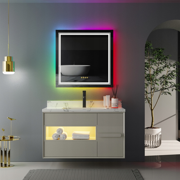 LED-дзеркало у ванну кімнату з RGB-підсвіткою, 80x80 см
