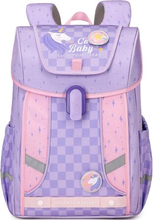 Дитячий рюкзак для школи 1-4 клас, ергономічний, з нагрудним ременем, для хлопчиків, 6-10 років, з відбиваючими елементами (фіолетовий)