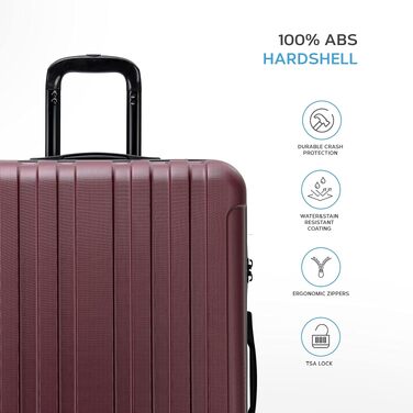 Набір валіз Flight Knight Premium з ABS-пластику, TSA-замком та USB-портом, 8 коліс (S 55см, M 67см, L 76.5см), бордовий