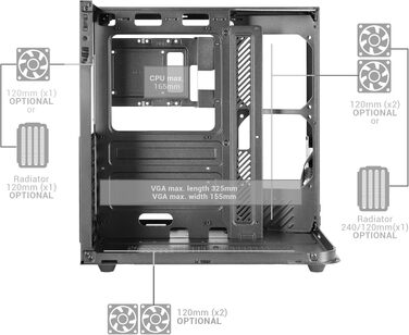 Ігровий корпус Mars Gaming MC-3TCORE MC-INFINIO LITE ATX, панорамне скло, підтримка рідкого охолодження, чорний